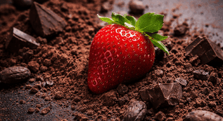 fraise au milieu de cacao et copeaux de chocolat