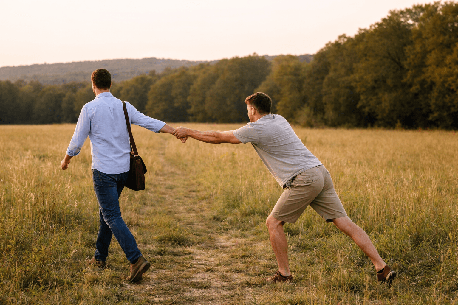 personne tentant de retenir quelqu’un qui s’éloigne dans un champ illustrant les limites de la rétention des talents et du turnover en entreprise
